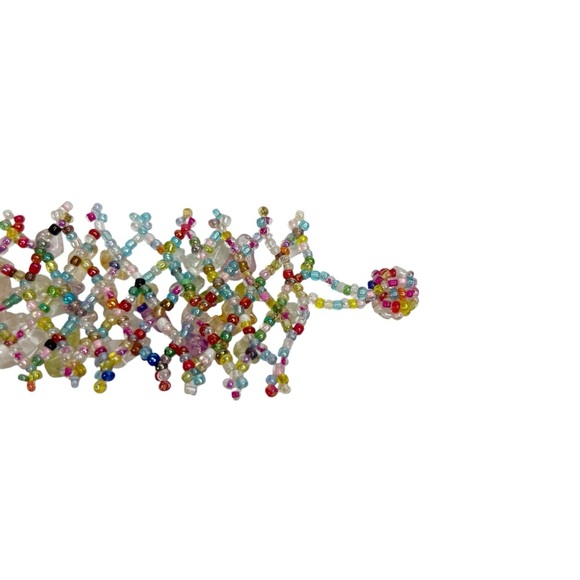 Colorful Glass Chip & Seed Beaded Lattice Stretch Wide Bracelet - Picture 12 of 14